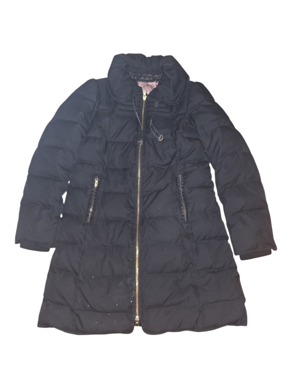 Womens Juicy Couture Black Quilted Puffer Coat with Gold Zip Size L